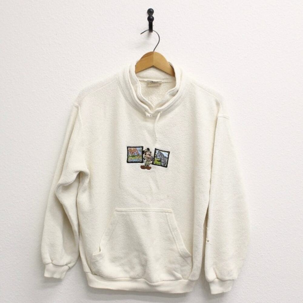 Vintage 90s Disney Mickey Mouse Safari White Sweatshirt Mens Small